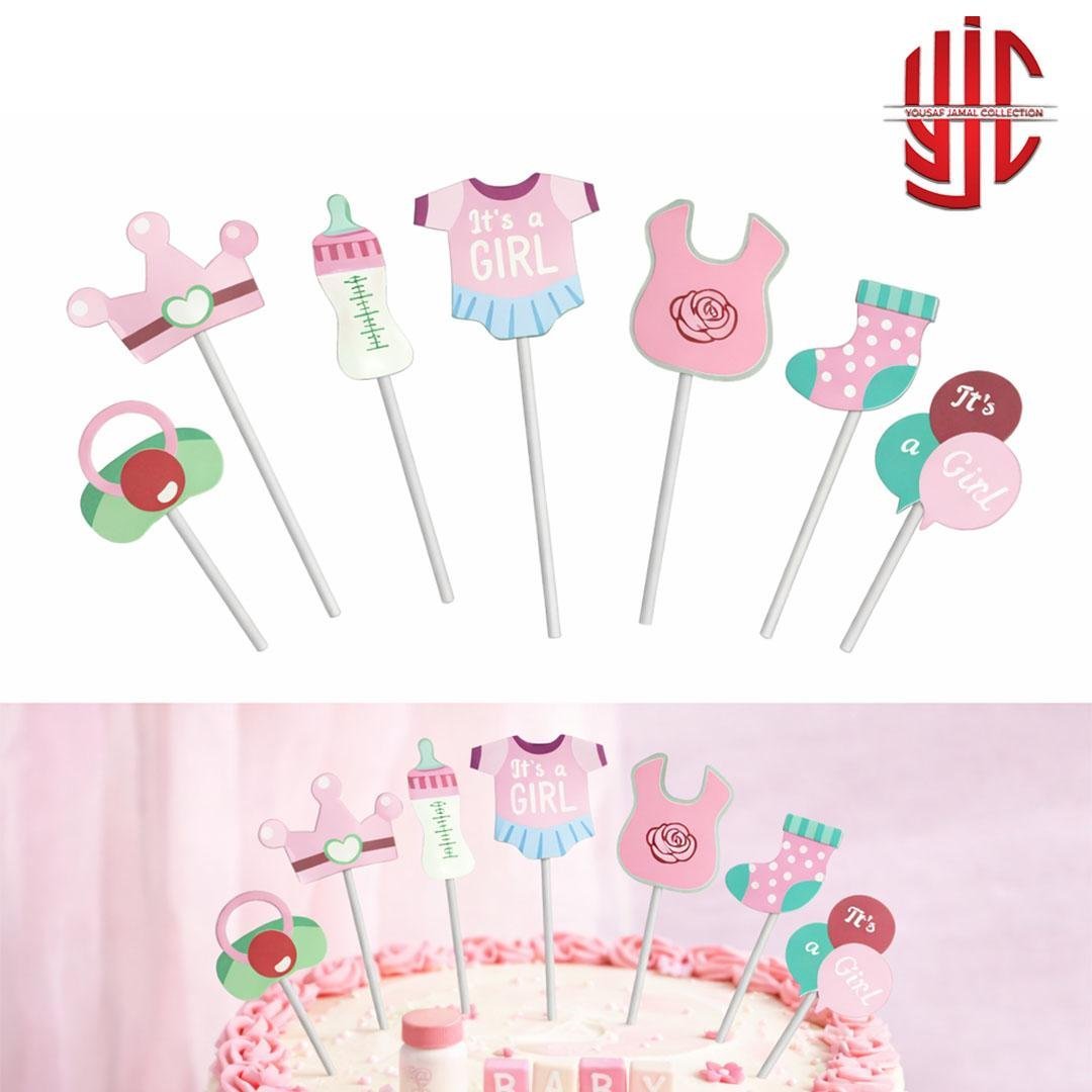 yjc-DCTP-012-1.jpg Paper Cake Topper It's a Girl 7 Pieces - Image 1