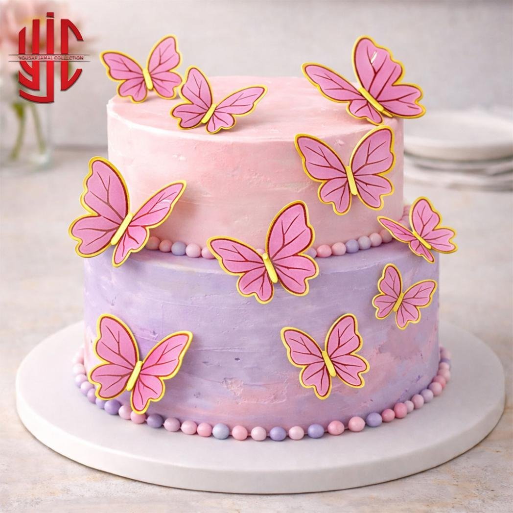 yjc-DCTP-027-1.jpg Butterfly Pink Lavender Paper Topper 12 Sticker Sheet - Image 1