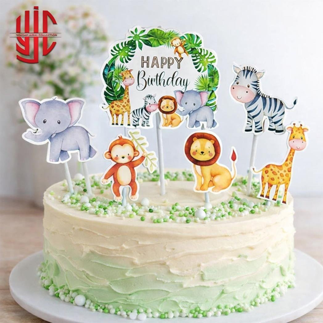 yjc-DCTP-058-1.jpg Animals Theme Paper Cake Topper 6 Pieces Set - Image 1