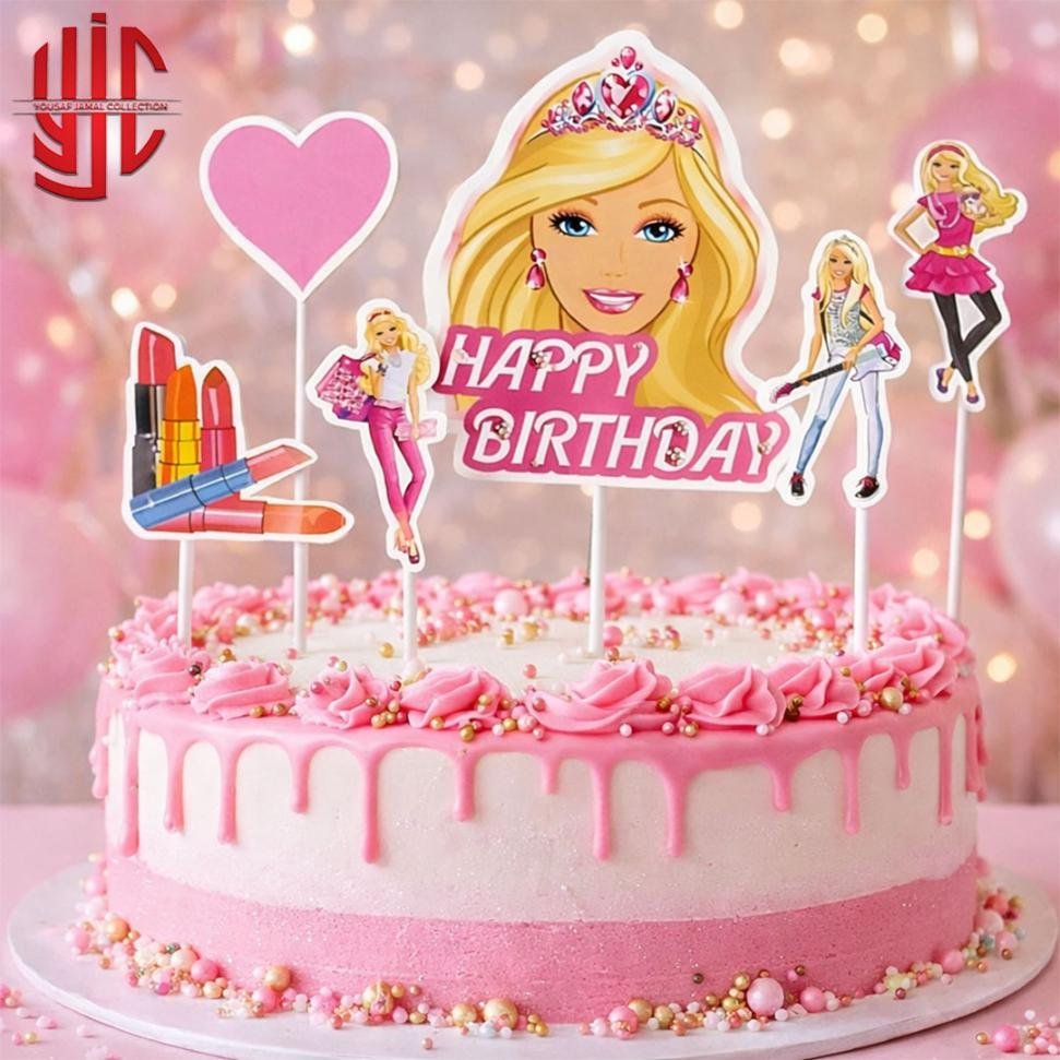 yjc-DCTP-061-1.jpg Barbie Theme Paper Cake Topper 6 Pieces Set - Image 1