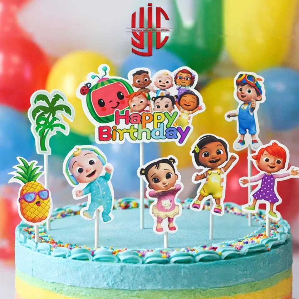 yjc-DCTP-064-1.jpg Coco Melon Baby Theme Paper Cake Topper 8 Pieces Set - Image 1