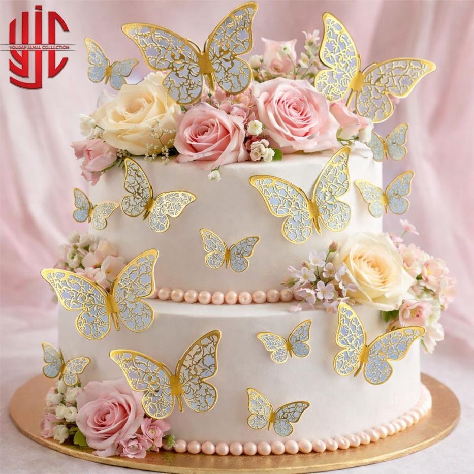 yjc-DCTP-074-1.jpg Lite Grey Butterfly Cutouts With Gold Textures 12 Pieces Pack - Image 1