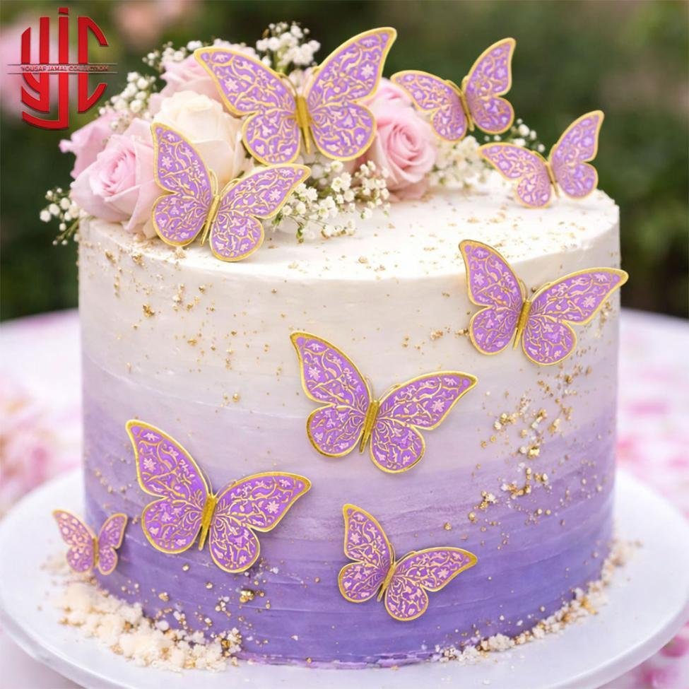 yjc-DCTP-078-1.jpg Purple Butterfly Cutouts With Gold Textures 12 Pieces Pack - Image 1