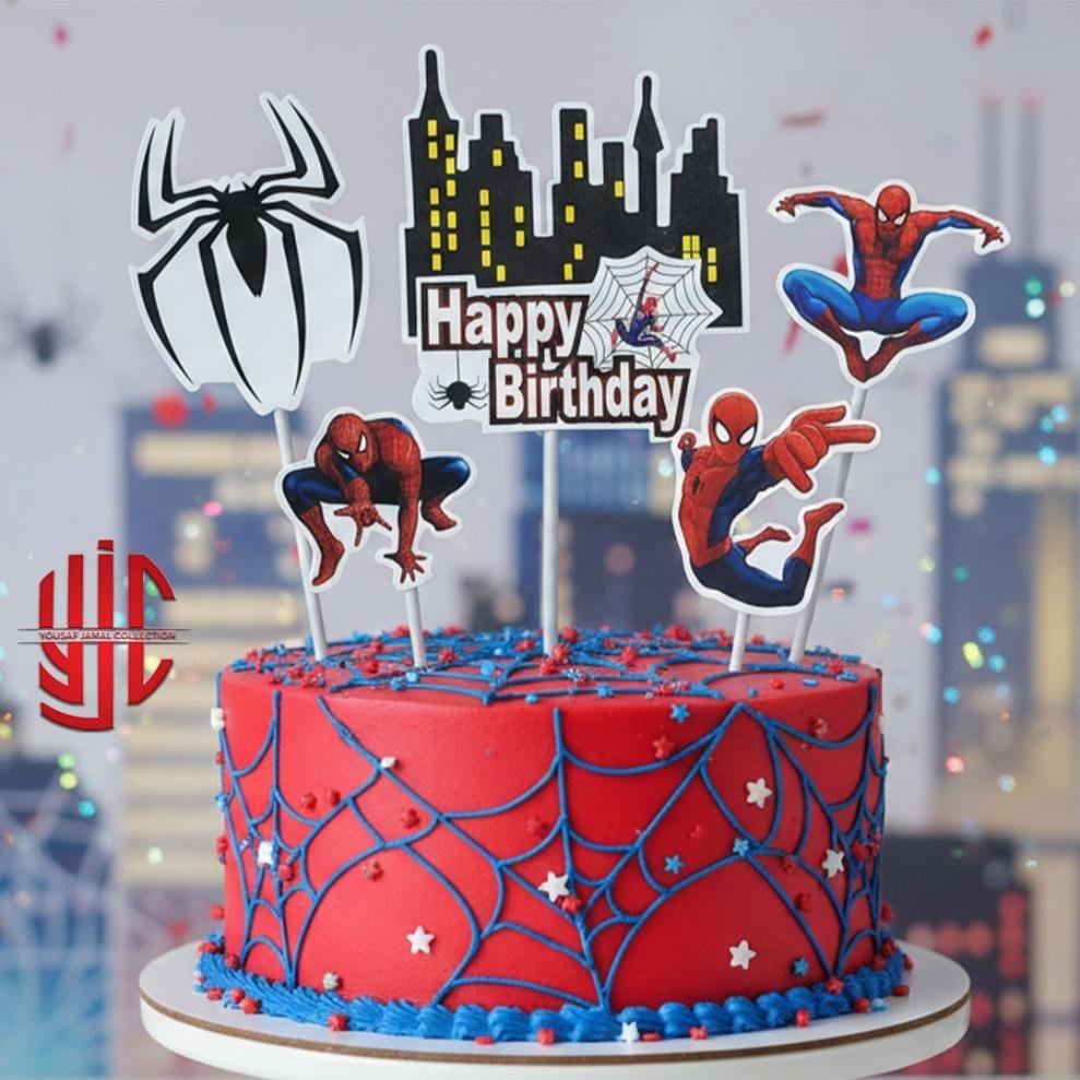 yjc-DCTP-092-1.jpg Spiderman Theme Paper Cake Topper 5 Pieces Set - Image 1