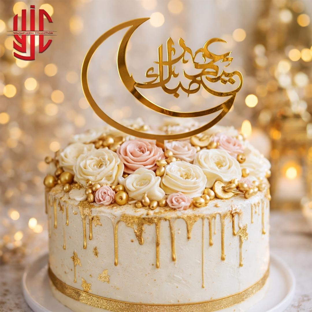 yjc-DCTP-099-1.jpg Eid Mubarak Acrylic Cake Topper Golden Arabic Style - Image 1
