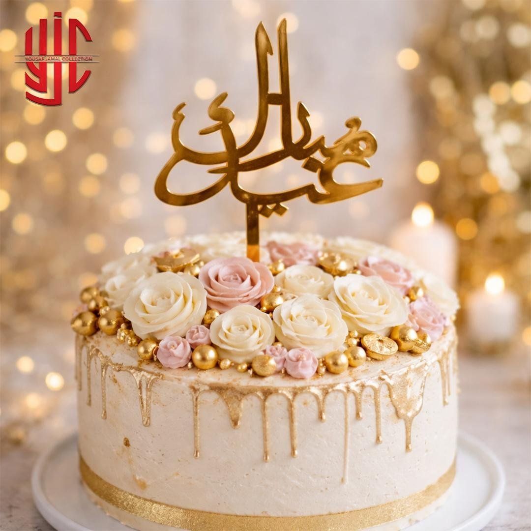 yjc-DCTP-101-1.jpg Eid Mubarak Acrylic Cake Topper Golden Urdu - Image 1