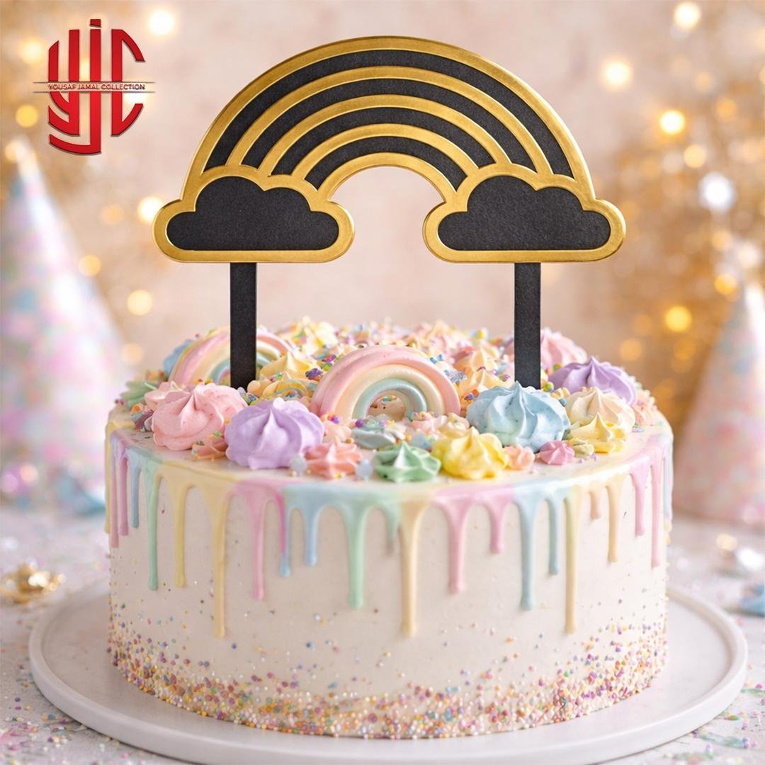 yjc-DCTP-102-1.jpg Rainbow Black Wooden Cake Topper - Image 1
