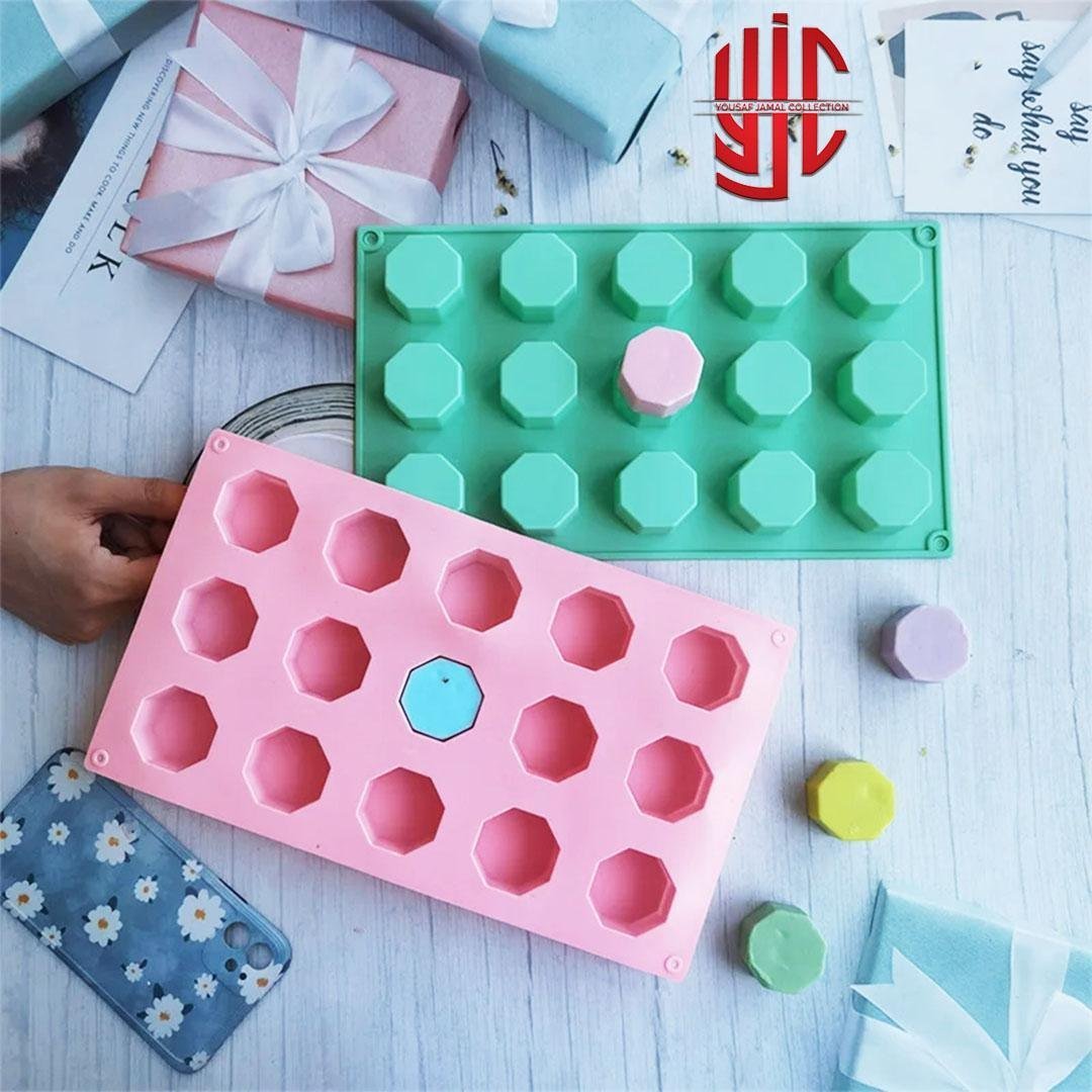 yjc-PLMO-007-1.jpg Silicon Candle Mold Octagonal Shape 15 Cavities - Image 1