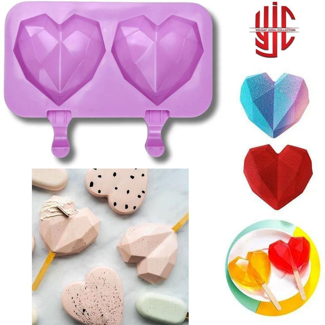 yjc-PLMO-016-1.jpg Silicon Pinata Diamond Heart Shape Popsicle Mold 2 Cavities - Image 1