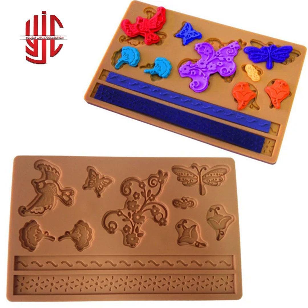 yjc-PLMO-030-1.jpg Silicon Butterfly Birds Flower Fondant Mold Sheet - Image 1
