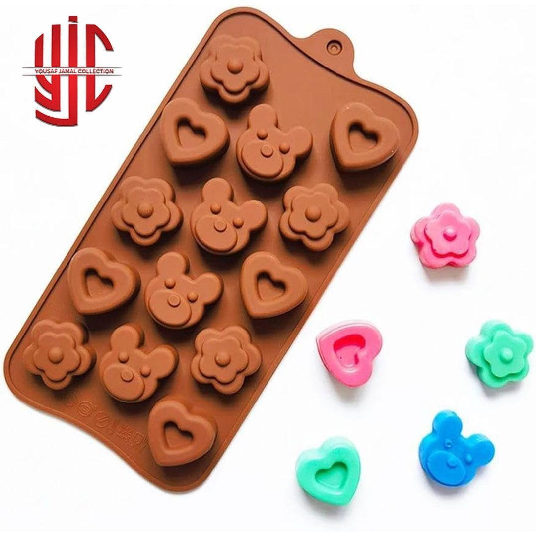 yjc-PLMO-085-1.jpg Silicon Heart Bear Flower Chocolate Mold 14 Cavities - Image 1