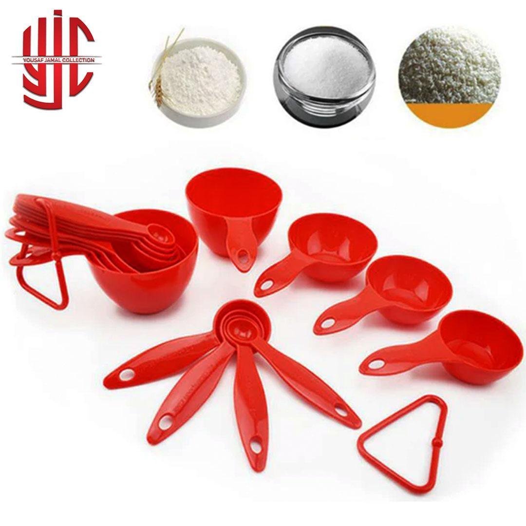 yjc-PLSP-002-1.jpg Measuring Spoon & Cup 8 Pieces Set Red Color - Image 1