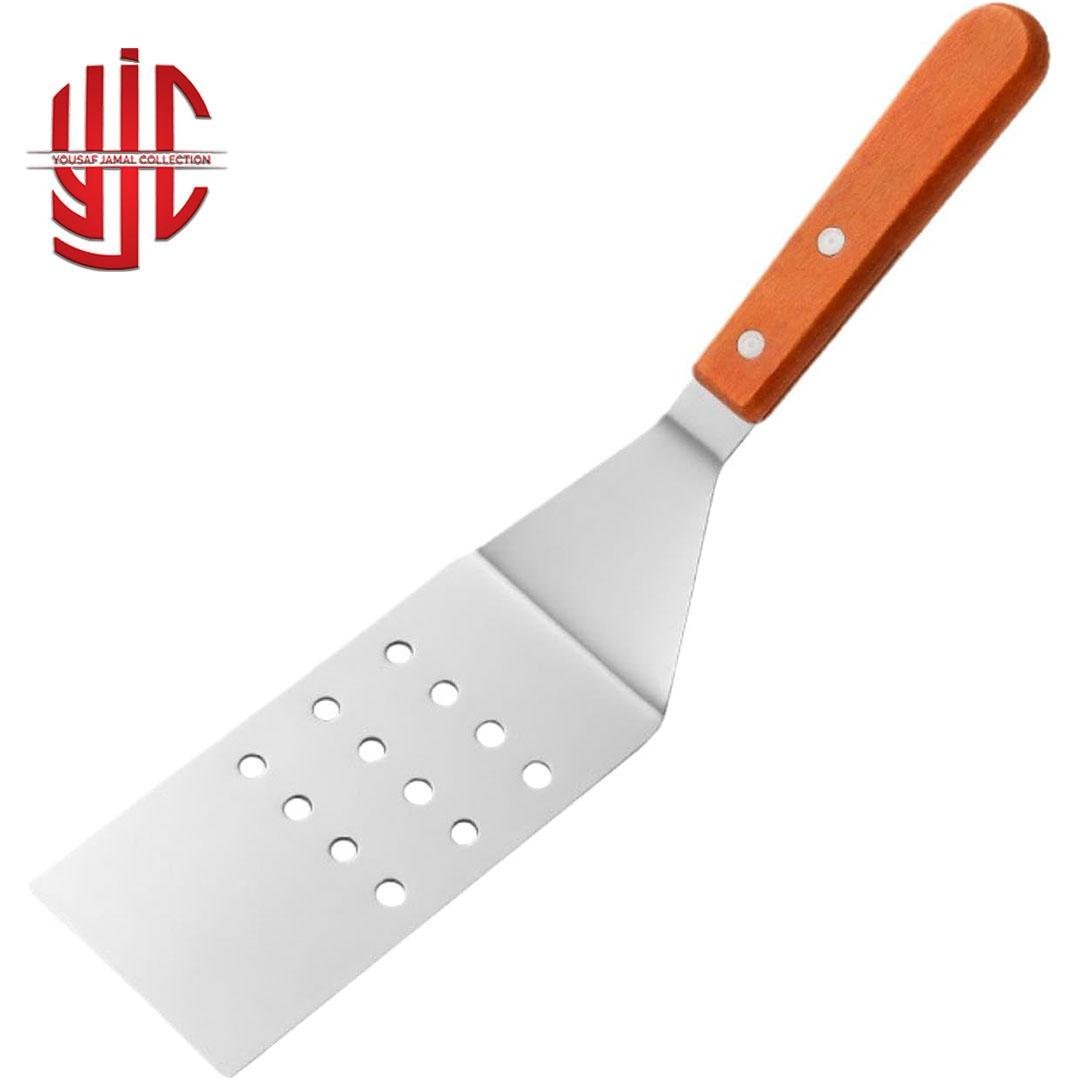 yjc-STLF-003-1.jpg Perforated Pizza Lifter Spatula Wooden Handle - Image 1