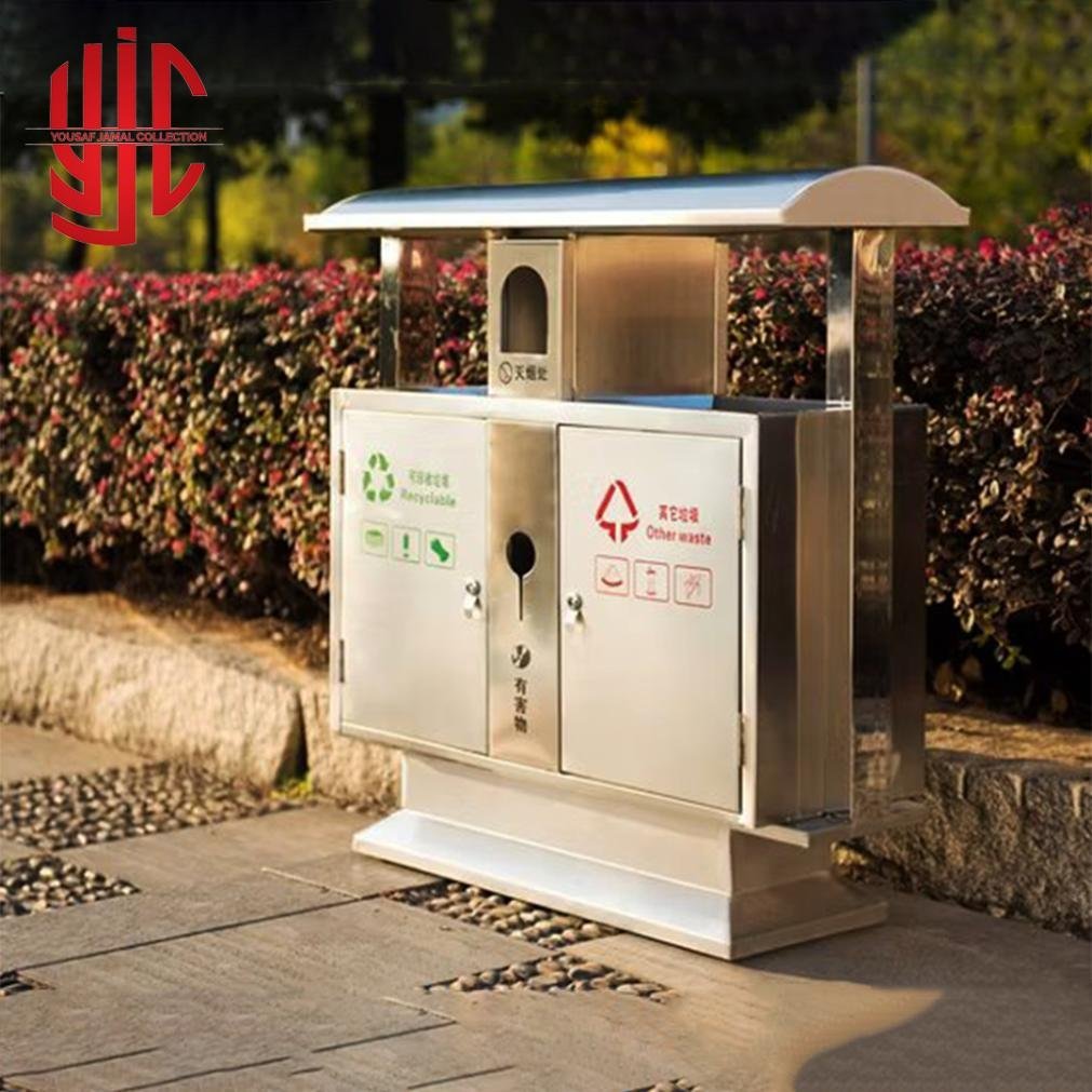 yjc-jtd-004-1.jpg Imported Stainless Steel Two Door Outdoor Dustbin - Image 1