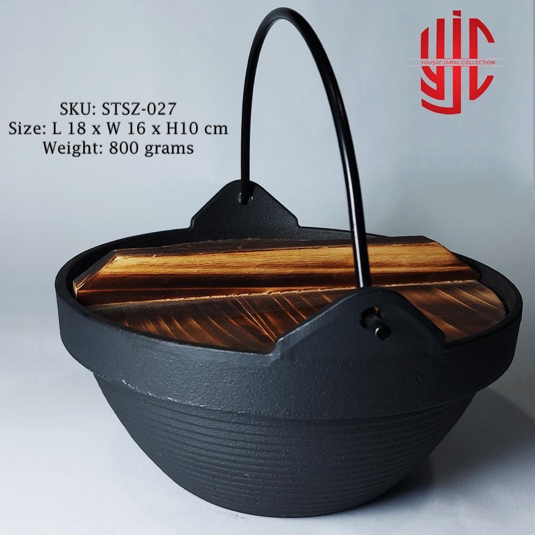 yjc-stsz-027-1-1.jpg Imported Sizzler Wok Cast Iron With Wood Cover - Image 1